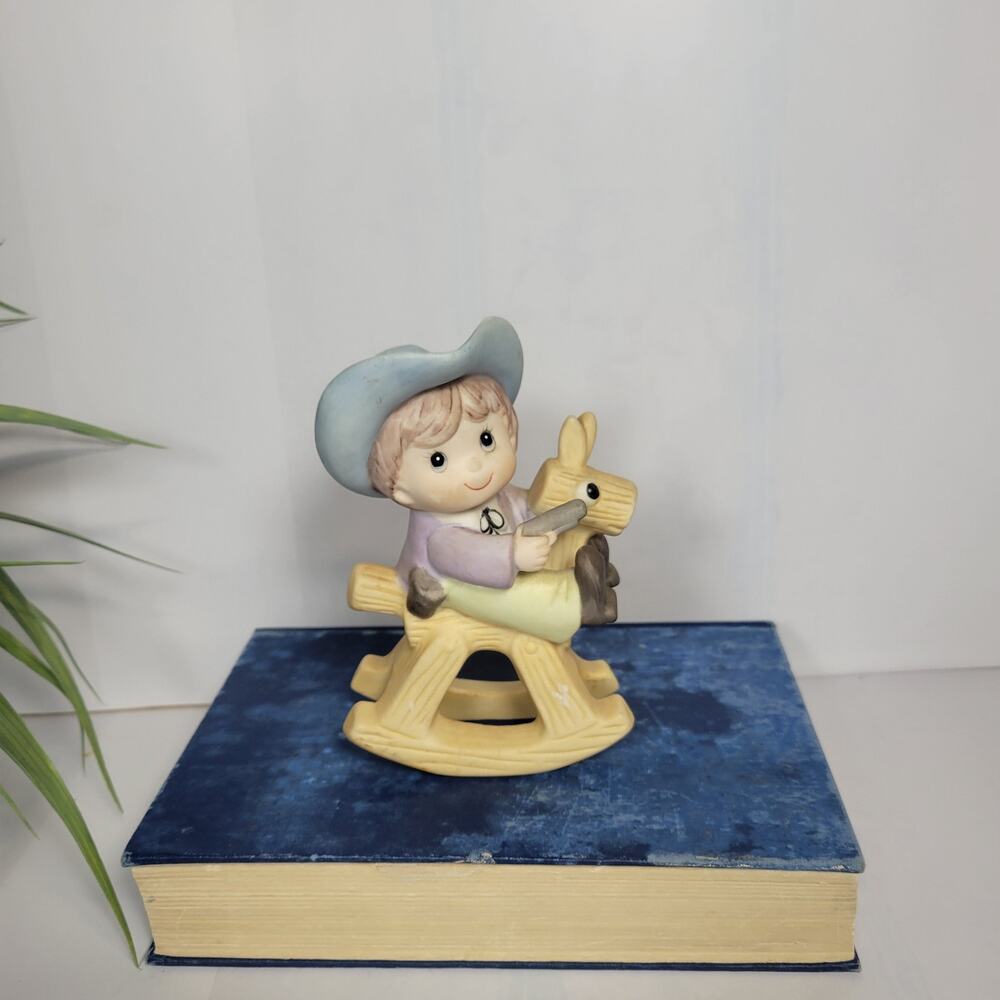 Vintage Homco Cowboy & Rocking Horse Figurine 1417